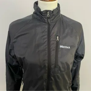Marmot Jacket Full Zip Wind Rain Fleece Lined Lightweight Packable Pockets Black thumbnail 3