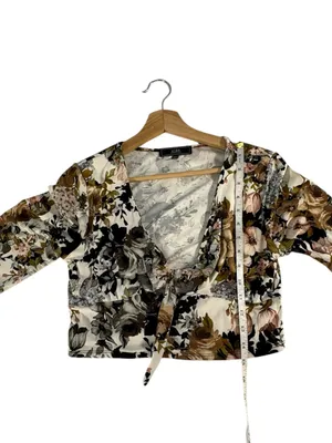 Vibe Sportswear Y2K Floral Tie Front Crop Top Womens L Whimsigoth Goth thumbnail 10