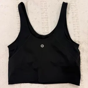Lululemon Black Cropped‎ Sports Bra Tank Medium Support Scoop Neck Womens Size 4 thumbnail 1