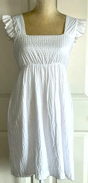 Gianni Bini GB White Square Neck‎ Old Money Seersucker Preppy Dress Sz S Feminine thumbnail 1
