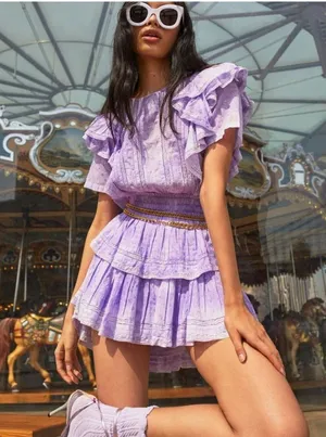 LoveShackFancy Natasha Ruffled Sleeve Tie Dye Mini Dress Small thumbnail 1