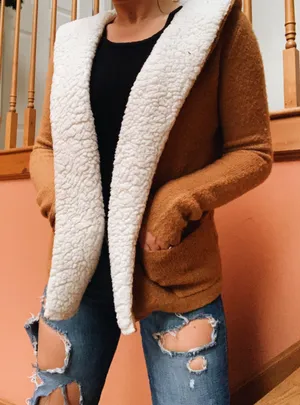 Forever 21 Beige And White Fluffy Cardigan thumbnail 3