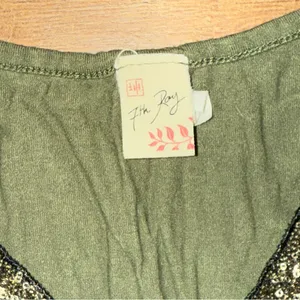 7th Ray Olive Green Sequin Trim Pocket V-Neck Top thumbnail 7