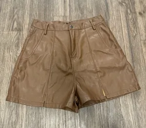 Pretty Little‎ Thing Brown Faux Leather High Rise Shorts thumbnail 1