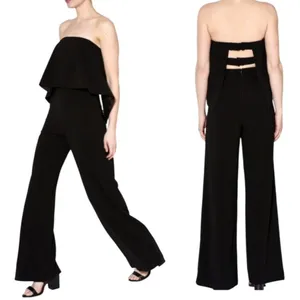 NWT DO+BE Black Strapless Overlay Front Ruffle Wide Leg Jumpsuit Black Size M thumbnail 14