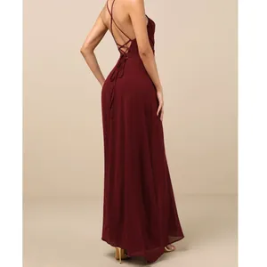 NEW Lulus Event Ready Burgundy Pleated Backless Lace-Up Sweeping Maxi Dress thumbnail 4