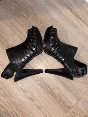 a.n.a black leather wedge open toe heels size 6 thumbnail 5