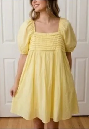 Sweet Wanderer Yellow Pleated Puff Sleeve Maternity Knee Length Dress XL thumbnail 1