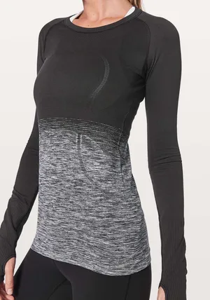 Lululemon Swiftly Tech Long Sleeve Crew Black, Gray & White Ombre Size 8 thumbnail 1