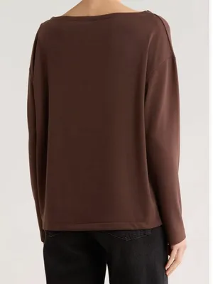NWT AllSaints Rita Boat Neck Long Sleeve Top Medium BITTER BROWN thumbnail 3