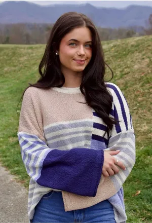 New Me Striped Colorblock Bell Sleeve Sweater Size Medium thumbnail 1