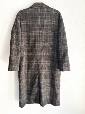 Zara Oversized Plaid Wool Blend Coat Gray Brown Glen Plaid Long Coat Small thumbnail 3