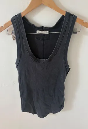 We The Free Ribbed Scoop Neck Tank Top Charcoal Grey Sleeveless Small thumbnail 1