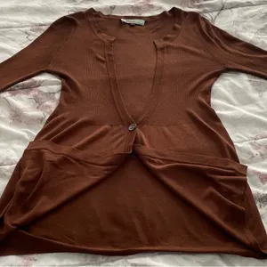 On Sunset Los Angeles silk blend brown balloon sleeves cardigan, size M cottage thumbnail 7