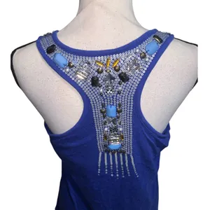 INC International Concepts Vibrant Blue Tank Top Bra Lined Sequins Gems thumbnail 5