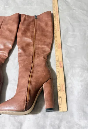 Brown Synthetic Knee-High Boots Pointed Toe Side Zip Women US 6 EU 36 thumbnail 7
