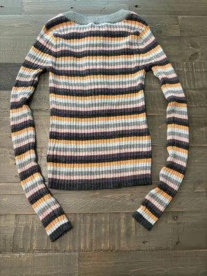 American Eagle Women’s Striped Ribbed Henley Sweater Size XS thumbnail 4