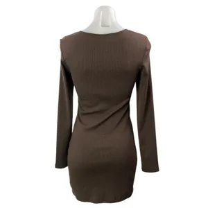 Princess Polly Brown Long Sleeve Ribbed Knit Square Neck Mini Bodycon Dress 6 thumbnail 3