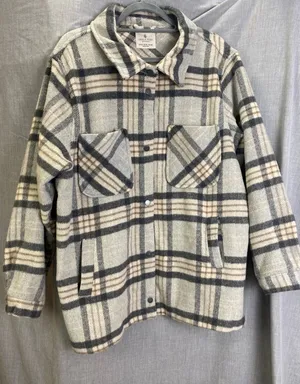 Jade‎ & Ivory Cream Gray Plaid Shacket Fleece Button Front Oversized XL thumbnail 1