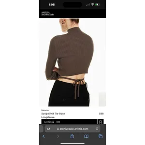 Babaton Aritzia Sweater Sz Xs Sculpt Knit Tie Open Back Ribbed Brown Mockneck​ thumbnail 7