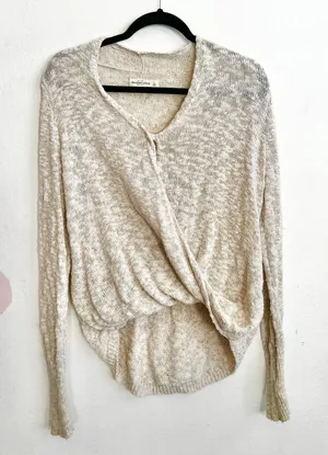 Abercrombie & Fitch Wrap Sweater‎ Vintage Y2K 2000s Casual Cream Large thumbnail 1