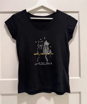 Y2K Bling Kitty Barcelona V-Neck Cap Sleeve Top thumbnail 1