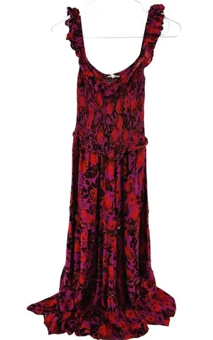 Anthro Abel the Label Reign Maxi Dress Floral Smocked Tiered Red Purple S thumbnail 3