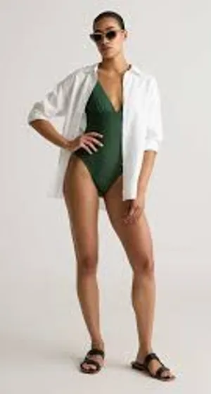QUINCE Italian Plunge One Piece Swimsuit MINIMALIST NWT Palm Green Size Large L thumbnail 1