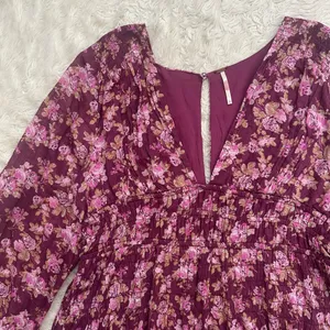 Free People Dress Keep You Mini Long Sleeve Cotton Floral Berry Combo Sz L thumbnail 6