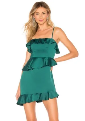 NWOT NBD Revolve Soozie Mini Dress Emerald Green Satin Small thumbnail 1