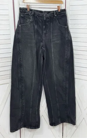 Free People Olsen Cuffed Barrel Jeans Black 28 Baggy Streetwear High Rise Grunge thumbnail 1