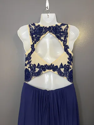 Sherri Hill Dress Womens 8 Blue Lace Illusion Bodice Open Back Maxi Formal Prom thumbnail 13