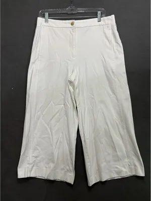 Ann Taylor Size 10 White Stretch Wide Leg Crop Pants thumbnail 2