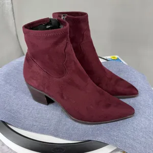 Franco Sarto L Shaneen Ankle Boots 7M Burgundy Faux Suede Pointed Toe Block Heel thumbnail 3