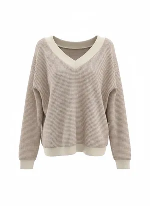 Adreamly Women's Waffle Knit V-Neck Oversized Sweater thumbnail 5