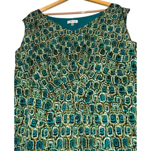 Jones Studio Green V-Neck Gathered‎ Front Geometric Midi Dress Womens 16W Retro thumbnail 2