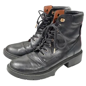 Coach Lorimer Black Leather Boot Combat Gold Hardware Lace Up Size 9.5 thumbnail 1
