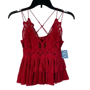 Free People Intimately X-Small Adella Cami Top Cherry Red Ruffled Crochet Lace thumbnail 2