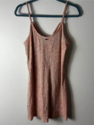 O’Neill Ribbed Mini Dress M Rust Orange Marled Cinched Front Tie thumbnail 6