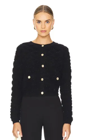 Revolve Line & Dot Black Textured Knit Cardigan with Gold Buttons thumbnail 1