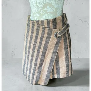 Free People Wrap Mini Skirt M Brown Stripe Asymmetrical Boho Cottage Festival thumbnail 6