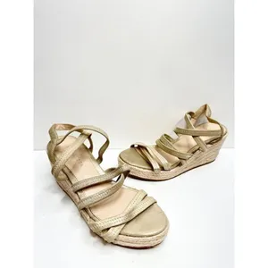 Pelle Moda Gold Metallic Strappy Espadrille Wedge Summer Sandals‎ 6.5M thumbnail 3