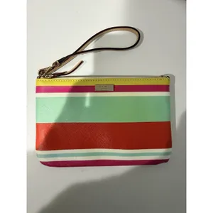 Kate Spade New York Women's‎ Striped Multicolor Wristlet Trim Leather Logo Purse thumbnail 3