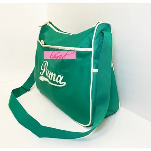 Puma VINTAGE Shoulder Bag Crossbody Green Ivory Bookbag Gym Weekend Zip Tote thumbnail 10