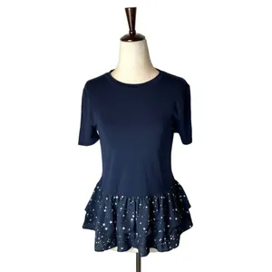 Kate Spade‎ New York Broome Street Tee Women XXS Blue Night Sky Ruffled Peplum thumbnail 2