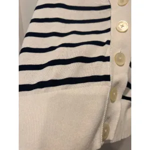 J.Crew Womens Large White Navy Blue Striped Cotton Viscose‎ Cardigan Sweater L thumbnail 2