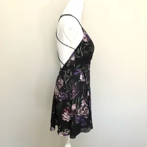 Fame and Partners Dress Floral Strappy Fit & Flare Strappy Purple Black Green thumbnail 4