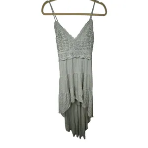Privy‎ Sage Green Crochet Hi Lo Dress Womens Small Cami Strap Smocked Boho Lace thumbnail 8