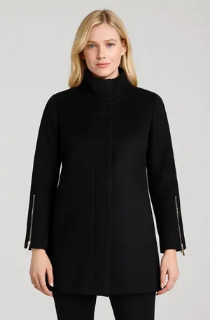 T Tahari wool blend black funnel neck snap closure peacoat 8 thumbnail 1