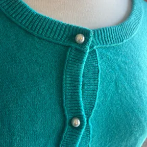 Free People Cashmere Teal Pearl Button-Up Cardigan Sweater thumbnail 3